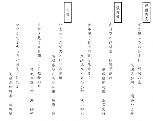 俳句ポスト 俳句入選者発表 那珂市観光協会公式ホームページ